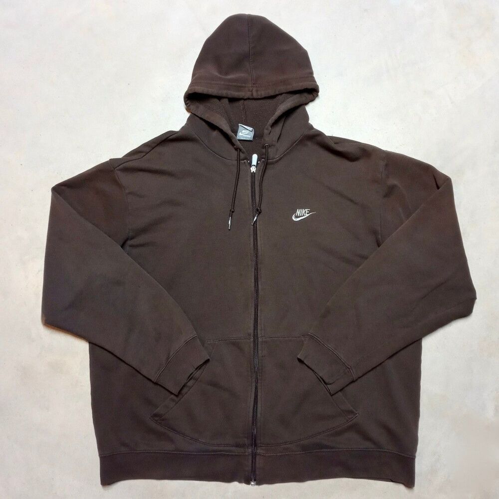 Vintage Nike Hoodie Mens XXL Full Zip Distressed Sweatshirt Swoosh Logo Y2K